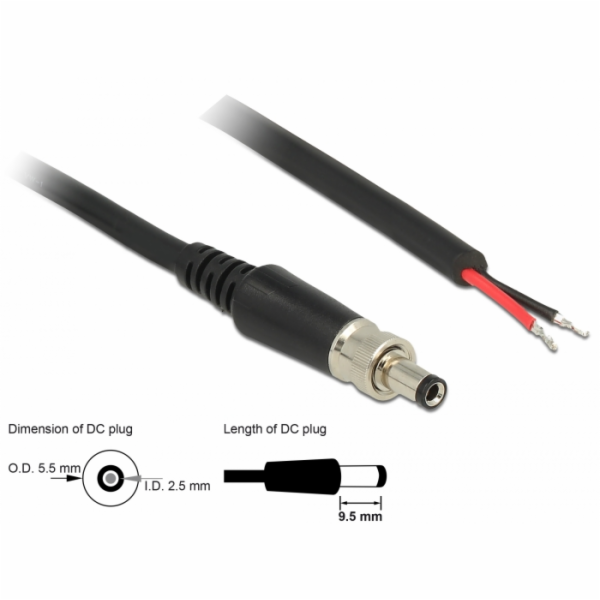 Delock Napájecí kabel DC 5,5 x 2,5 x 9,5 mm šroubovací s ...