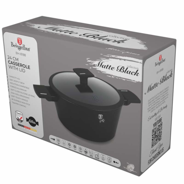 Kastrol s titanovým povrchem a poklicí 24 cm Matte Black ...