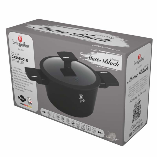 Kastrol s titanovým povrchem a poklicí 20 cm Matte Black ...
