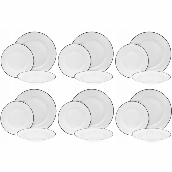 Jídelní sada talířů 18 ks porcelán s černou linkou HT-270...