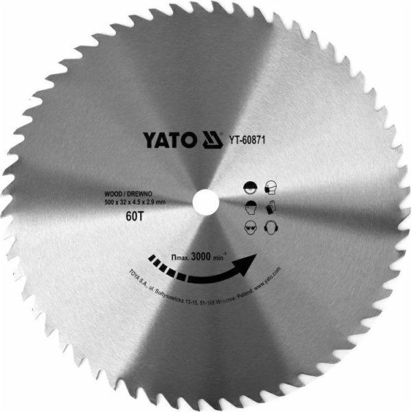 Yato okružná pila YATO BEZ WIDIA 500*60*32 60871 YT-60871