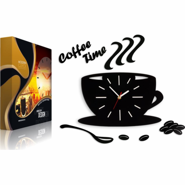 ModernClock Nástěnné kuchyňské hodiny - SATÉNOVÝ HRNEK BÍLÝ
