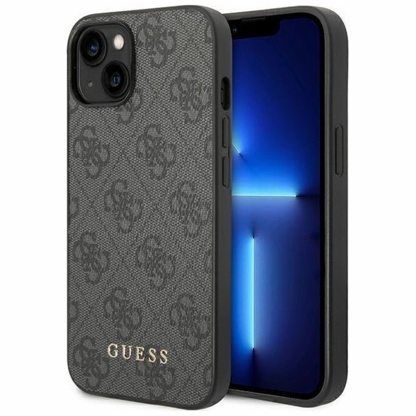 Guess Kryt Guess 4G Metal Gold Logo - iPhone 14 (šedý)
