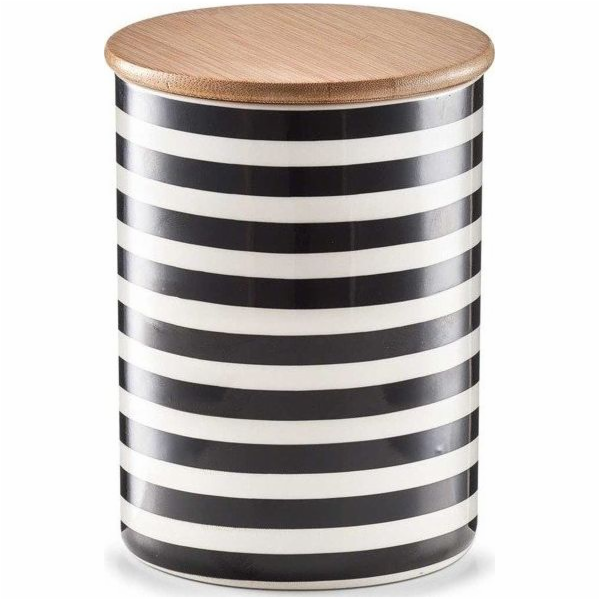 Zeller ZELLER Nádoba s bambusovým víkem, Stripes, bílá/če...