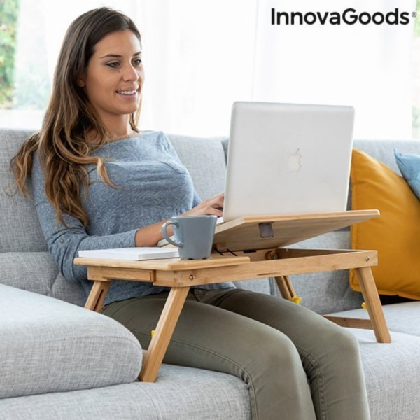InnovaGoods Skládací odkládací stolek z bambusu a dřeva L...