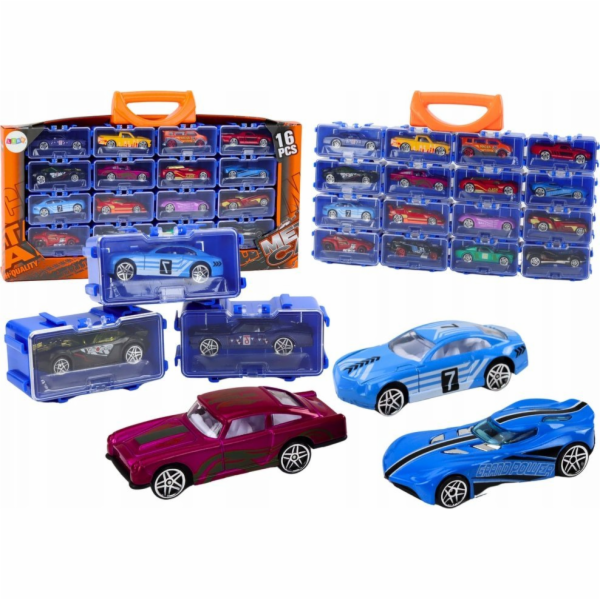 LeanToys Sada 16 kovových autíček v kufru od