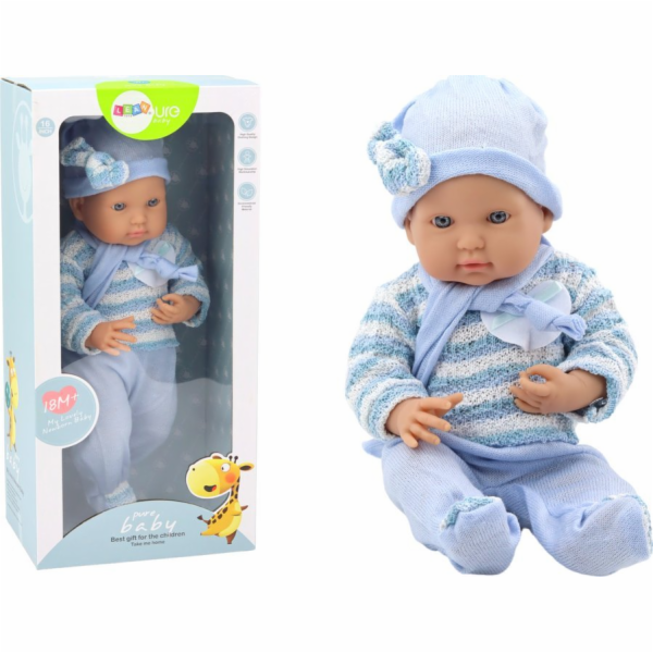LeanToys Baby Doll Pruhovaný svetr, čepice a šátek modrý