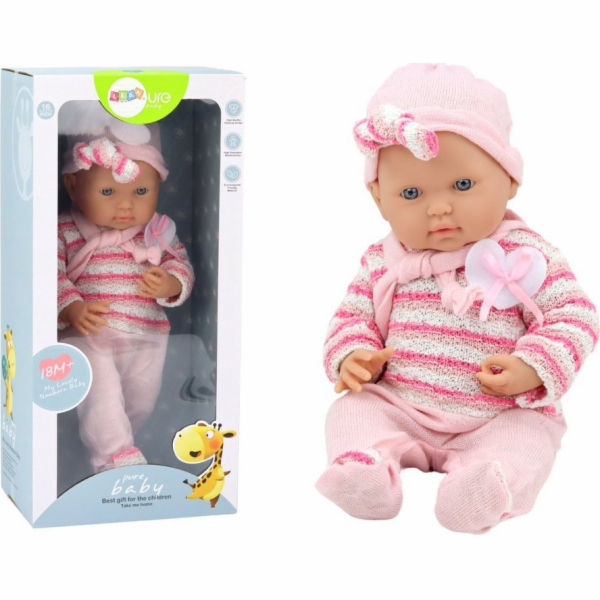 LeanToys Baby Doll Pruhovaný svetr, čepice a šátek růžový