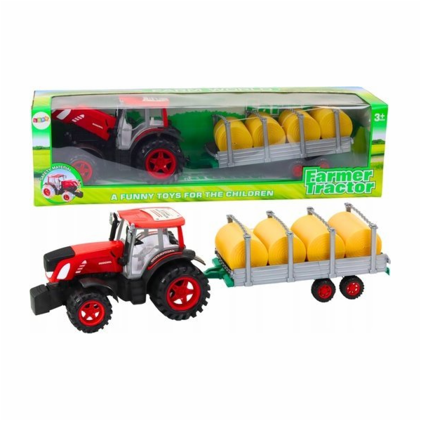 LeanToys Velký zemědělský traktor s přívěsem a balíky sen...
