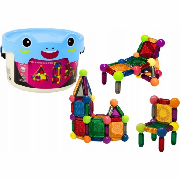 LeanToys Magnetické bloky se světlem v kbelíku 80 dílků