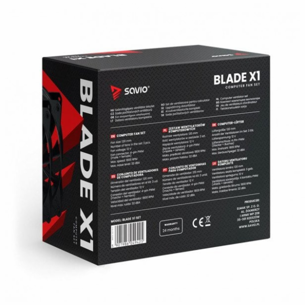 Savio Sada ventilátorů BLADE 3 x 120 mm 4pinový PWM