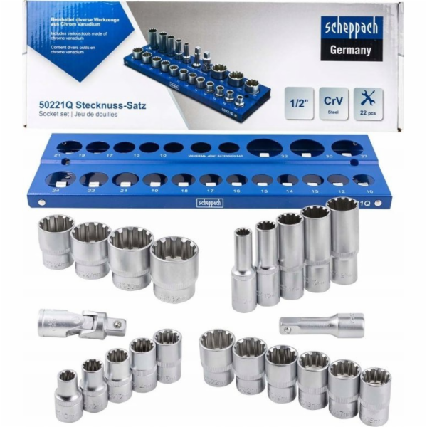 Scheppach Sada zásuvek 1/2 SPLINE 22 ks. (10–32 mm) (12st...