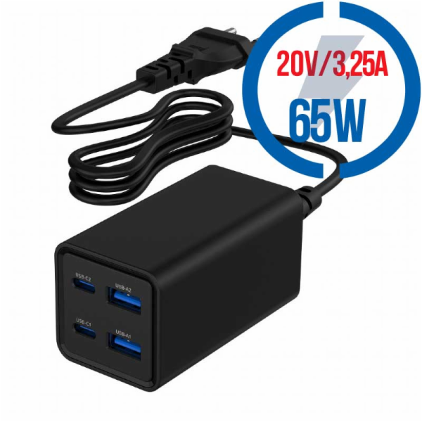 GAMBIRD GaN, 2xType C/2xUSB, Nabíjačka 65W