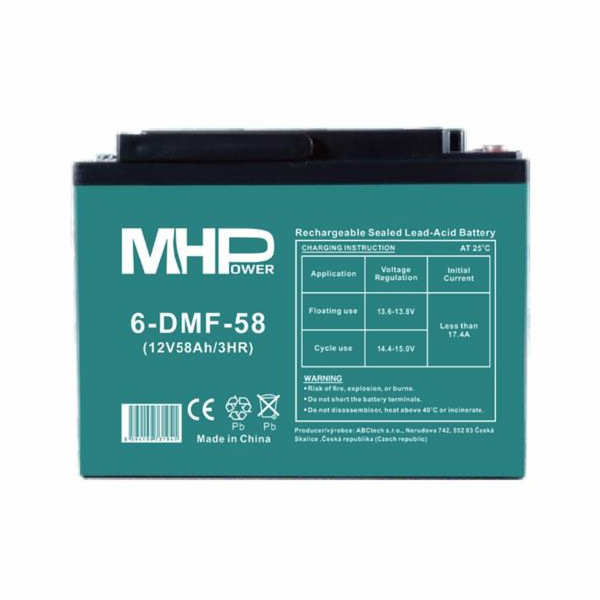 Baterie MHPower 6-DMF-58 Trakční gelová, 12V/58Ah, Termin...