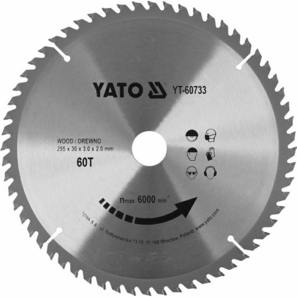 Yato Widia kotouč na dřevo 255X60TX30MM (YT-60733)