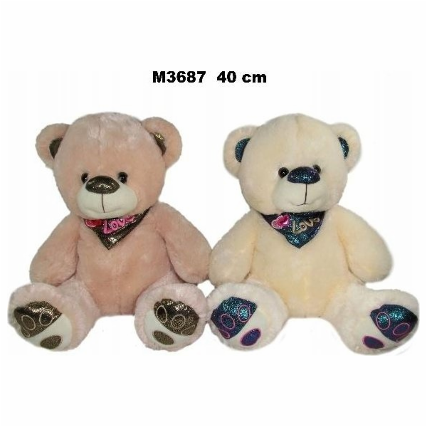 Sun-Day Plyšový medvěd 40 cm sedí s šálou LOVE SA FOL