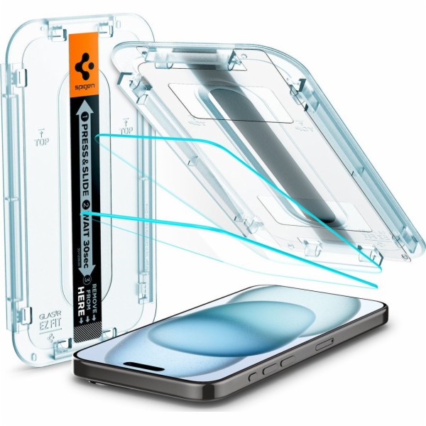 Spigen Spigen Glass tR EZ Fit 2 kusy, průhledné - iPhone 15