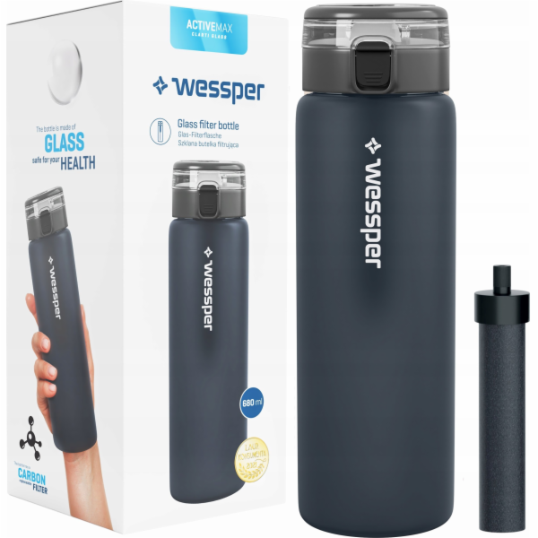 Wessper Skleněná láhev na vodu WESSPER ActiveMax 680ml černá