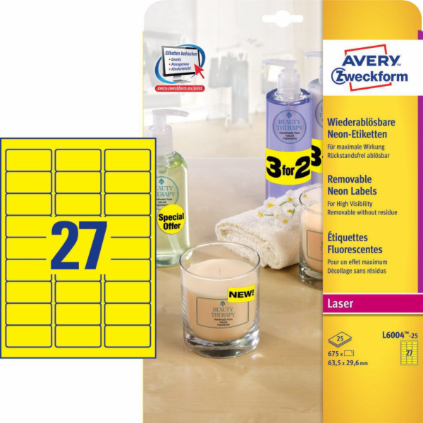 Avery Zweckform Neonové etikety 63,5 x 29,6 mm žluté (L60...