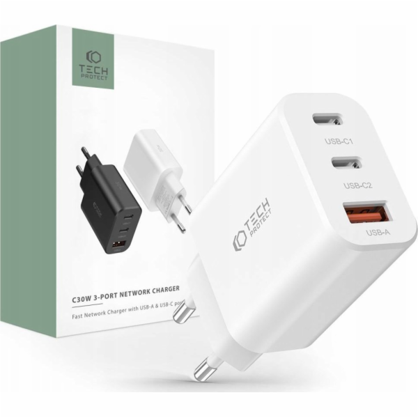 Tech-Protect Nabíječka TECH-PROTECT NC30W 3PORTOVÁ SÍŤOVÁ...