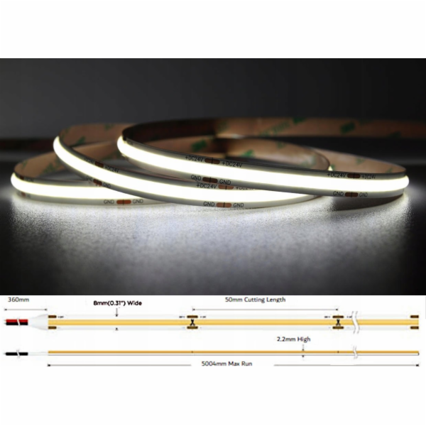 MW Lighting LED pásek LED PÁSEK LED-COB-24V/8W-CW/5M - 65...