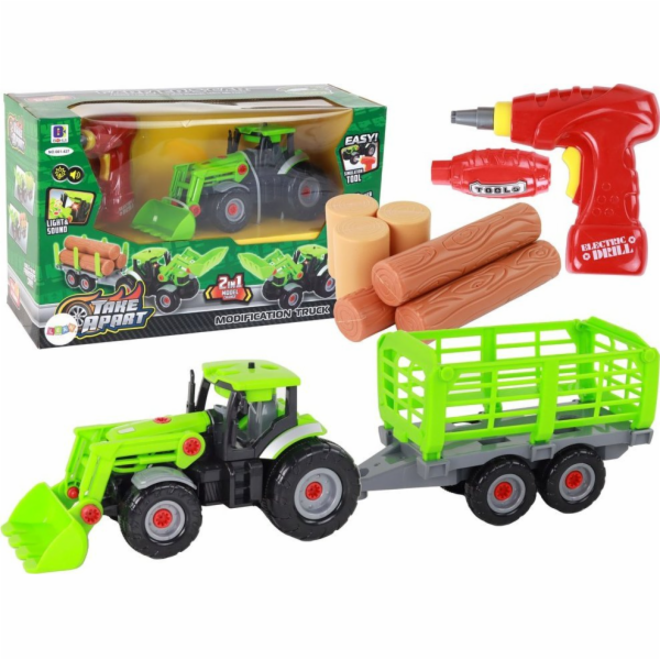 LeanToys Šroubovák Traktor DIY s přívěsem a zemědělským s...