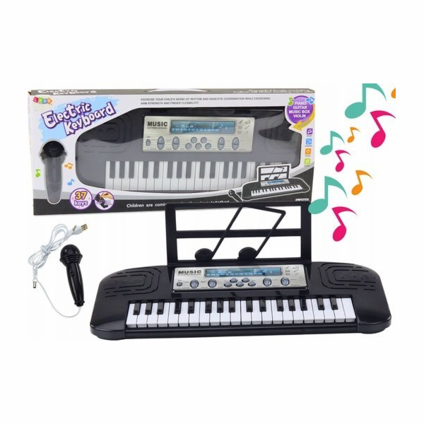 LeanToys Elektrické piano pro děti, mikrofonní stojan černý