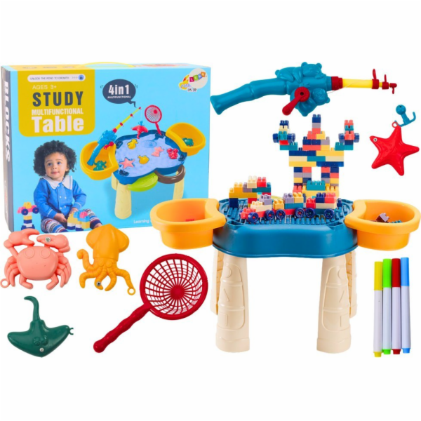 LeanToys Multifunkční stůl 4v1, kostky, rybářské kreslení...