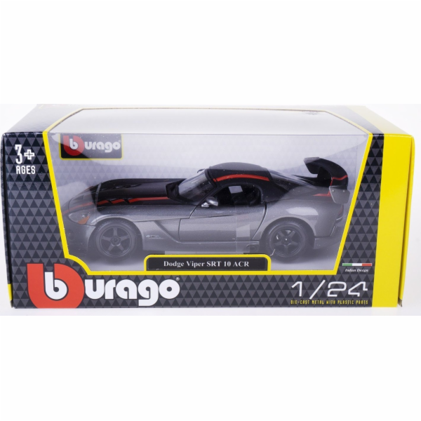 Bburago BBU 1:24 Dodge Viper SRT10ACR šedá_červená_proužk...