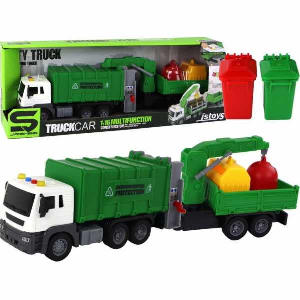 LeanToys Truck Popelářský vůz Jeřábový přívěs Třecí pohon...