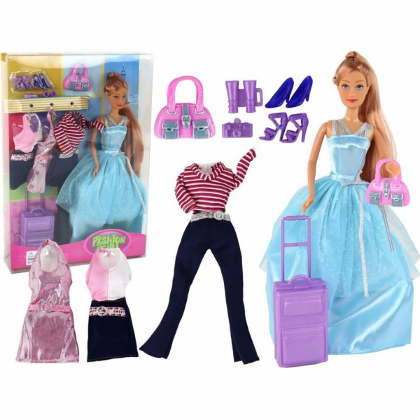 LeanToys Sada panenky s šaty, kufrem, kabelkou a dobrodru...