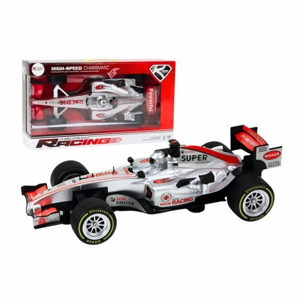 LeanToys 1:9 stříbrný sportovní závodní vůz se zvuky jízdy