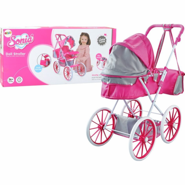 LeanToys Kočárek pro panenky s kovovou taškou a velkými k...