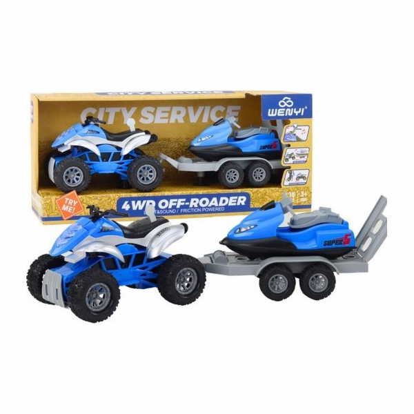 LeanToys Čtyřkolka s přívěsem na loď a vodním skútrem