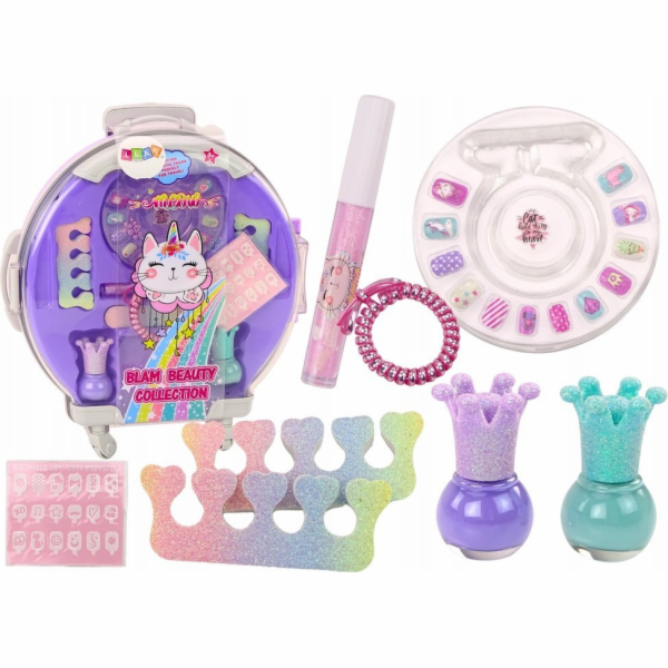 LeanToys Sada kosmetiky v kufru na nehty, make-up, fialov...