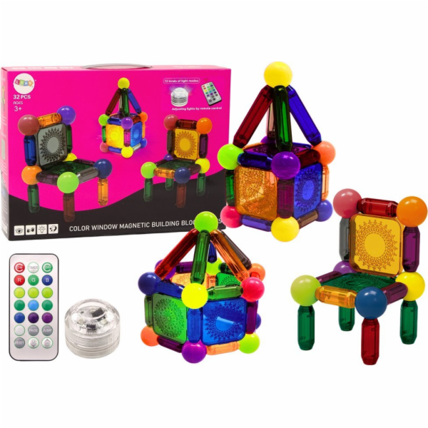 LeanToys Sada magnetických stavebních kostek se světlem, ...