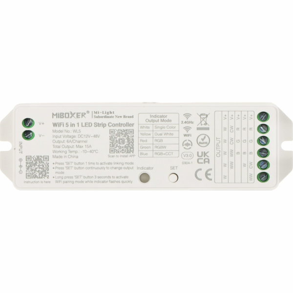 MiBoxer OVLADAČ LED OSVĚTLENÍ WL5 Wi-Fi, 2,4 GHz, RGBCCT ...