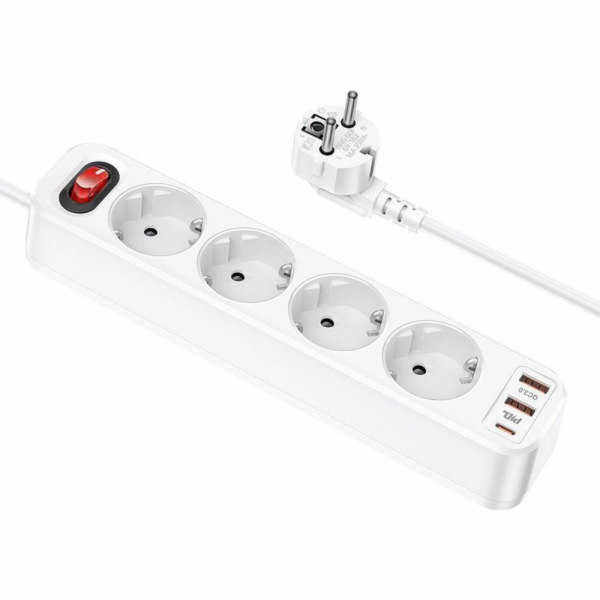 Hoco Prodlužovací kabel HOCO 4 zásuvky + 2 x USB A + Type...