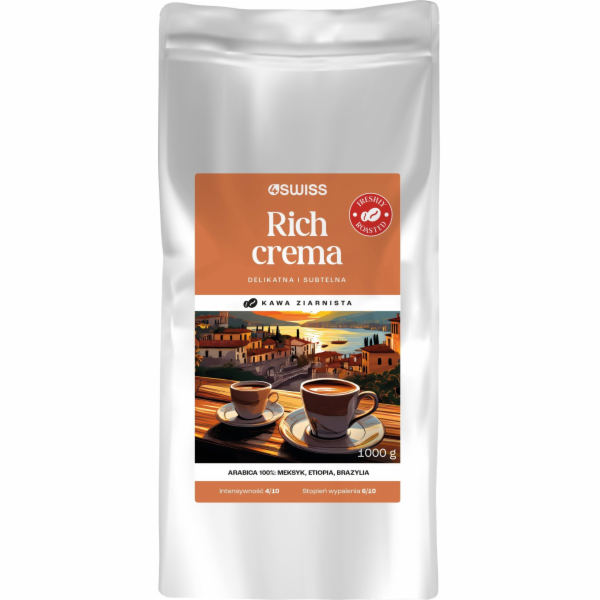4Swiss Kávová zrna Rich Crema čerstvě pražená 1 kg