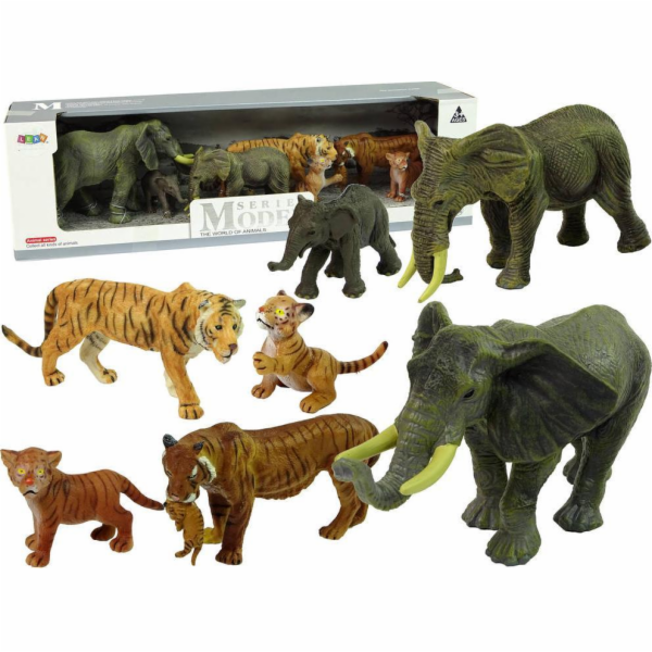 LeanToys Sada figurek Afrika Sloni Tygři Divoká zvířata