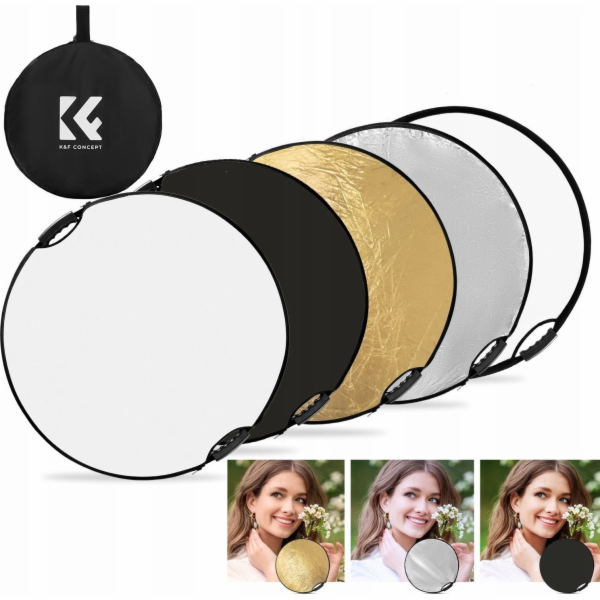 Kf Fotografický reflektor s rukojetí 5v1 kulatý 110cm DIF...