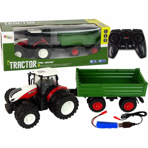 LeanToys Dálkově ovládaný traktor s přívěsem 1:24 Červeno...