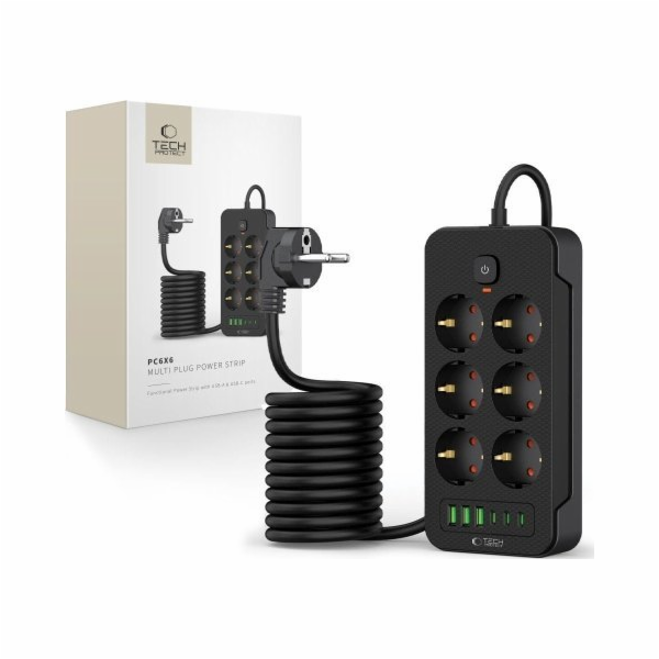 Tech-Protect Prodlužovací kabel 6 zásuvek 2 m černý (5906...