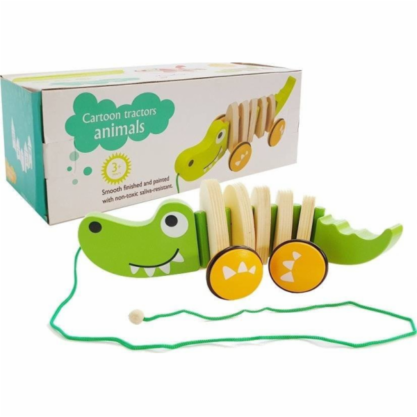 LeanToys Dřevěný krokodýl na kolečkách 18 cm