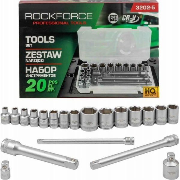 Rockforce Sada nářadí 3/8" sada nářadí 20dílná. s objímka...
