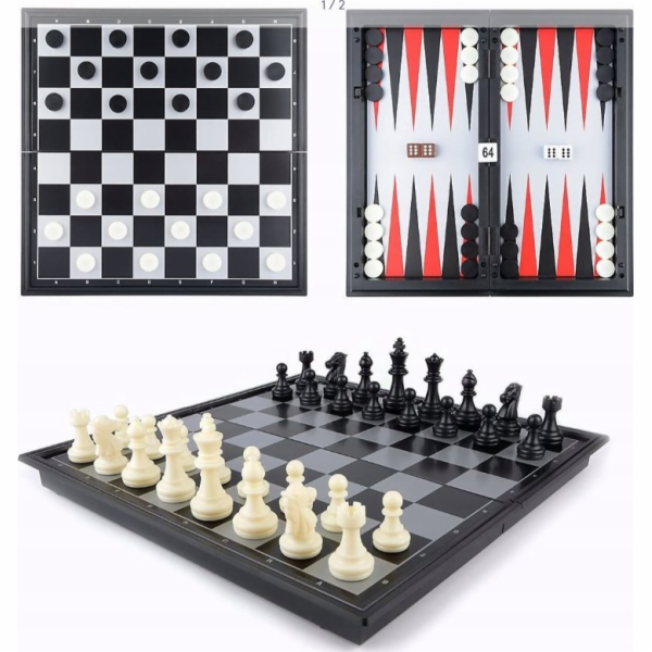 W&K Šachy 3v1 magnetické klasické 25x25cm WKGRA-6 17899