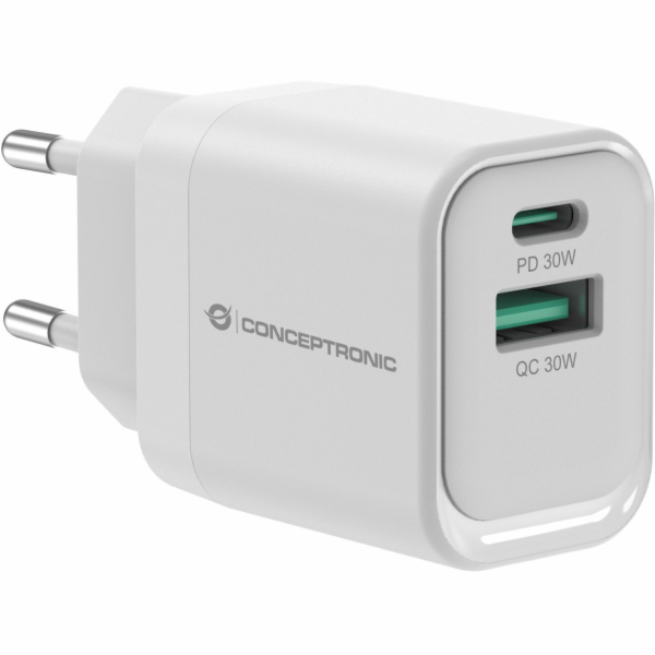 Conceptronic Ladegerät 2Port 33W, 1xUSB-C, 1xUSB-A weiß