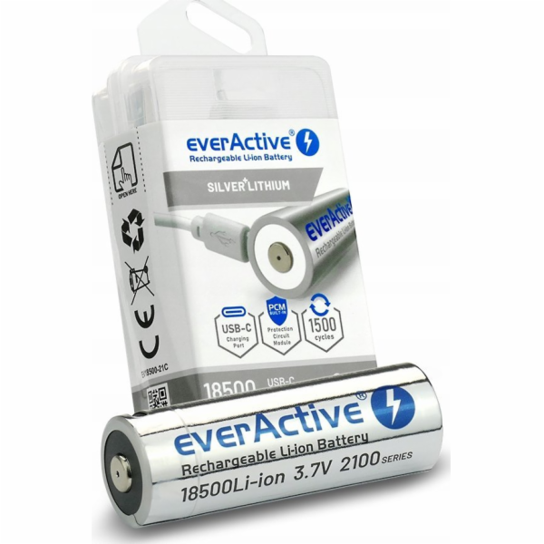 everActive Baterie 18500 3,7V Li-ion 2100 mAh s USB-C kon...