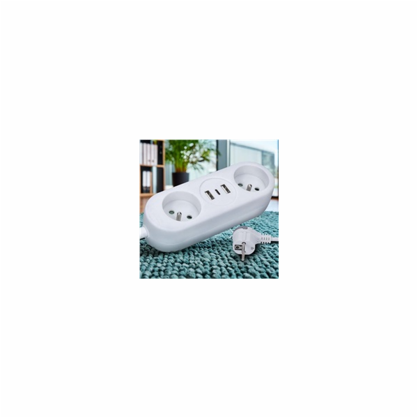 Solight 2z + USB A+C 17W, cestovní prodlužovací přívod 1....