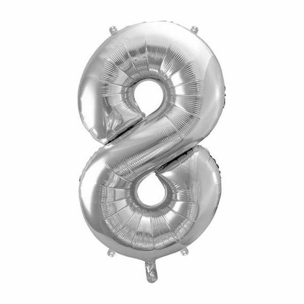 Party Deco Foil balónek Číslo 8, 86cm, stříbrný univerzální